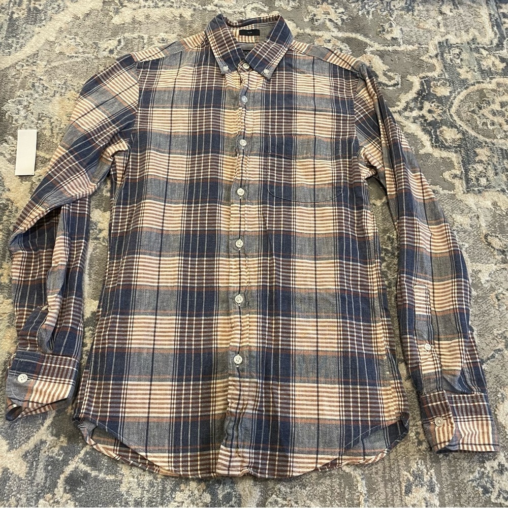 J. Crew Blue and Tan Casual Button Down Shirt